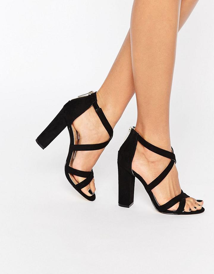 Miss Kg Sian Strappy Block Heeled Sandals - Black Suedette
