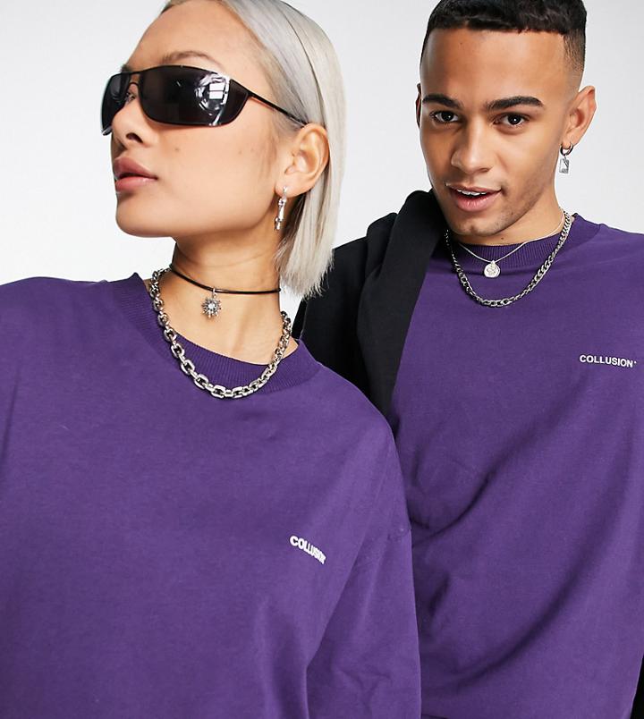Collusion Unisex Oversized Logo T-shirt In Dark Purple