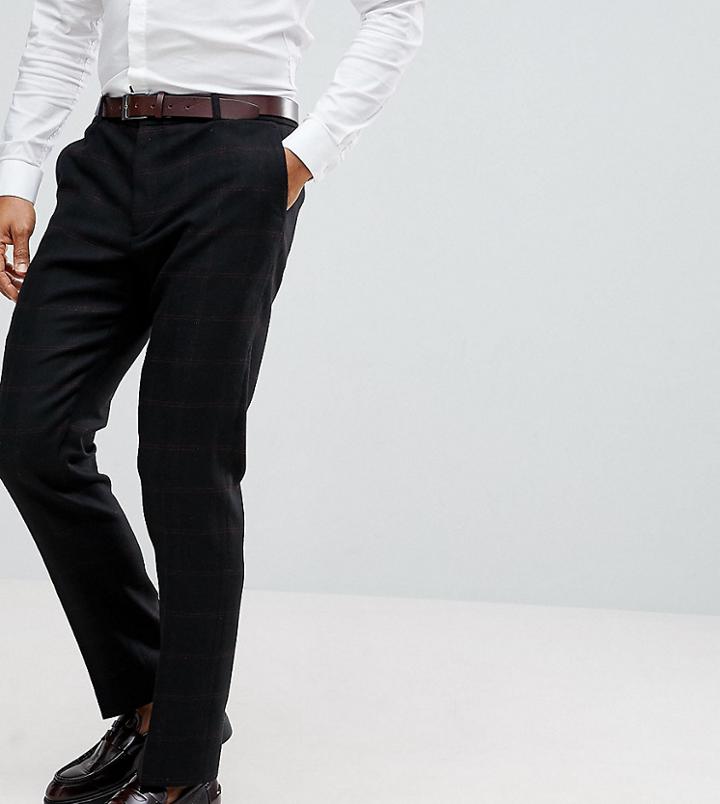 Heart & Dagger Slim Pants In Wool Mix Grid Check - Black