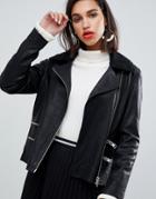 Y.a.s Leather Jacket With Fleece Collar - Black