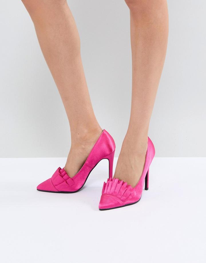 Lost Ink Bright Pink Ruffle Heeled Shoes - Pink