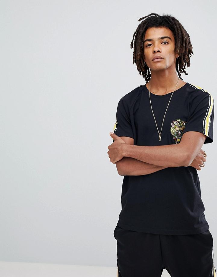 Bershka X Fedez Embroidered T-shirt In Black - Black