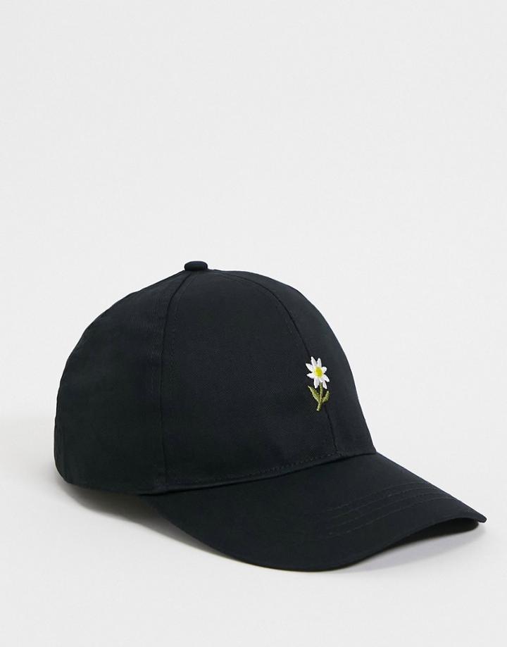 Asos Design Baseball Cap With Daisy Motif In Black