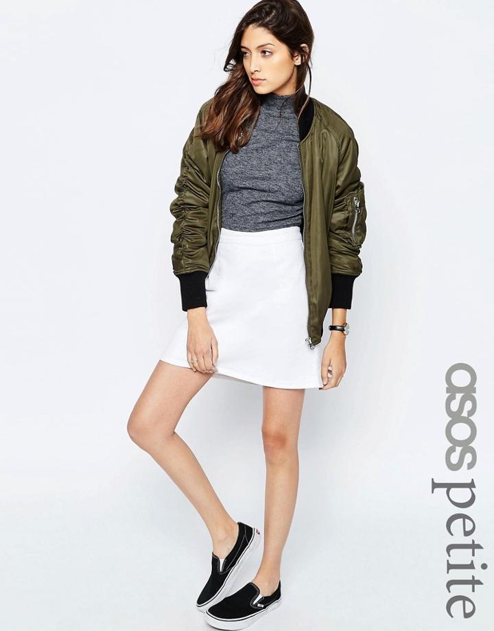 Asos Petite Denim A-line Mini Skirt In White - White