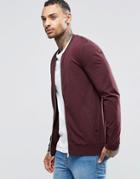 Asos Muscle Fit Jersey Bomber Jacket In Burgundy - Oxblood