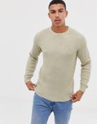 Jack & Jones Originals Knitted Sweater With Ribbed Detail-cream