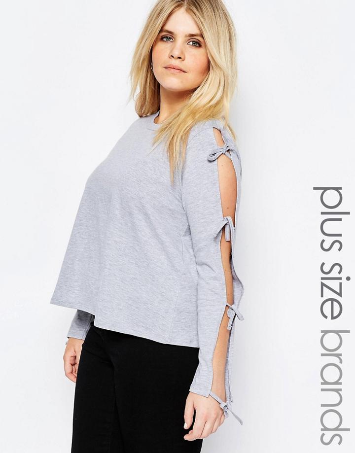 Pink Clove Jersey Top With Bow Sleeve Detail - Gray