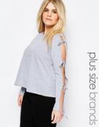 Pink Clove Jersey Top With Bow Sleeve Detail - Gray