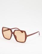 Asos Design Oversized 70s Sunglasses In Brown Frame With Tonal Lens