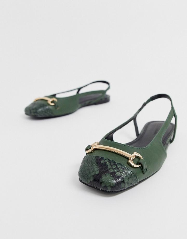 Asos Design Lotus Snaffle Ballet Flats In Green - Green