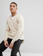 Asos V-neck Cotton Sweater In Oatmeal - Beige