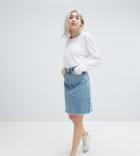 Weekday Decon Knee Length Denim Skirt With Raw Hem-blue