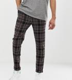 Asos Design Tall Tapered Pants In Wool Mix Check With Turn Up - Black