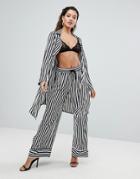 Parallel Lines Wide Leg Pants With Tie Waist In Stripe Co-ord - Multi