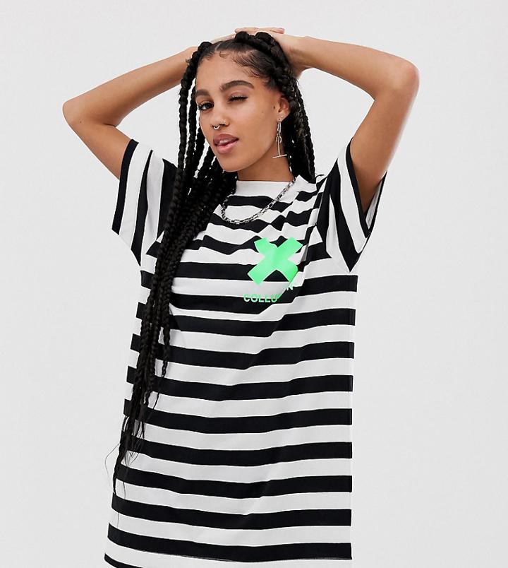 Collusion T-shirt Dress In Black And White Stripe - Multi