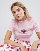 Lazy Oaf Valentines Cherub Crop Top In Velour - Pink