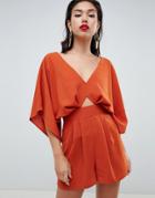 Asos Design Romper With Kimono Sleeve And Cut Out - Orange