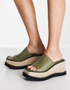Topshop West Espadrille Wedge Mules In Khaki-white