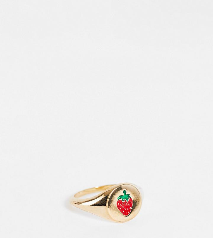 Asos Design Curve Ring In Strawberry Sovereign Design In Gold Tone