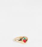 Asos Design Curve Ring In Strawberry Sovereign Design In Gold Tone
