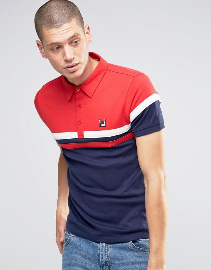 Fila Vintage Polo Shirt With Chest Stripe - Navy