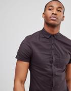 Asos Casual Skinny Short Sleeve Oxford In Black - Black