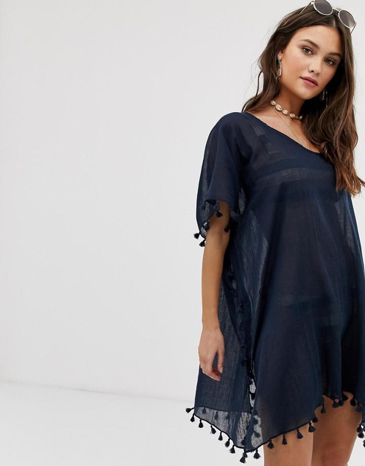 Seafolly Amnesia Crinkled Beach Caftan In Indigo - Navy