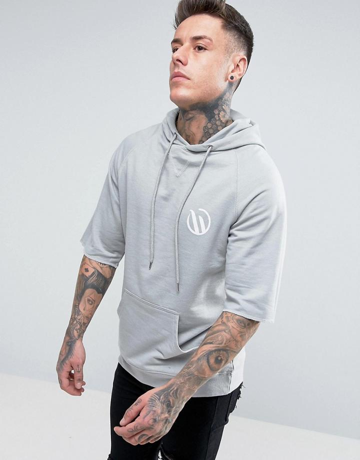 Wetts Raw Edge Mid Sleeve Hoodie - Gray