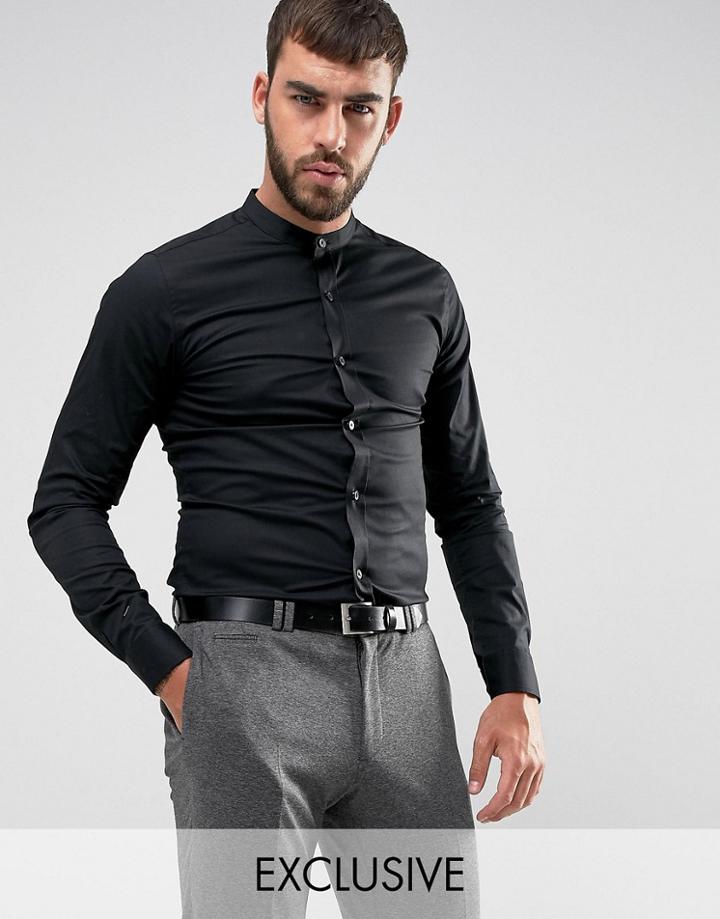 Only & Sons Skinny Smart Grandad Shirt - Black
