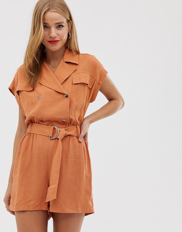 Pull & Bear Utility Romper In Orange - Orange
