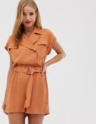 Pull & Bear Utility Romper In Orange - Orange