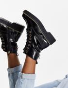 River Island Patent Chunky Lace Up Boot In Black
