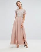 Frock & Frill Sequin Bodice Maxi Dress With Flutter Sleeve - Pink