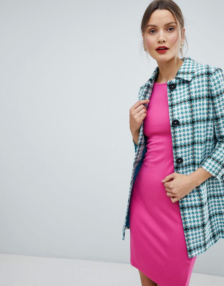 Helene Berman Checked Short Duster Jacket - Blue