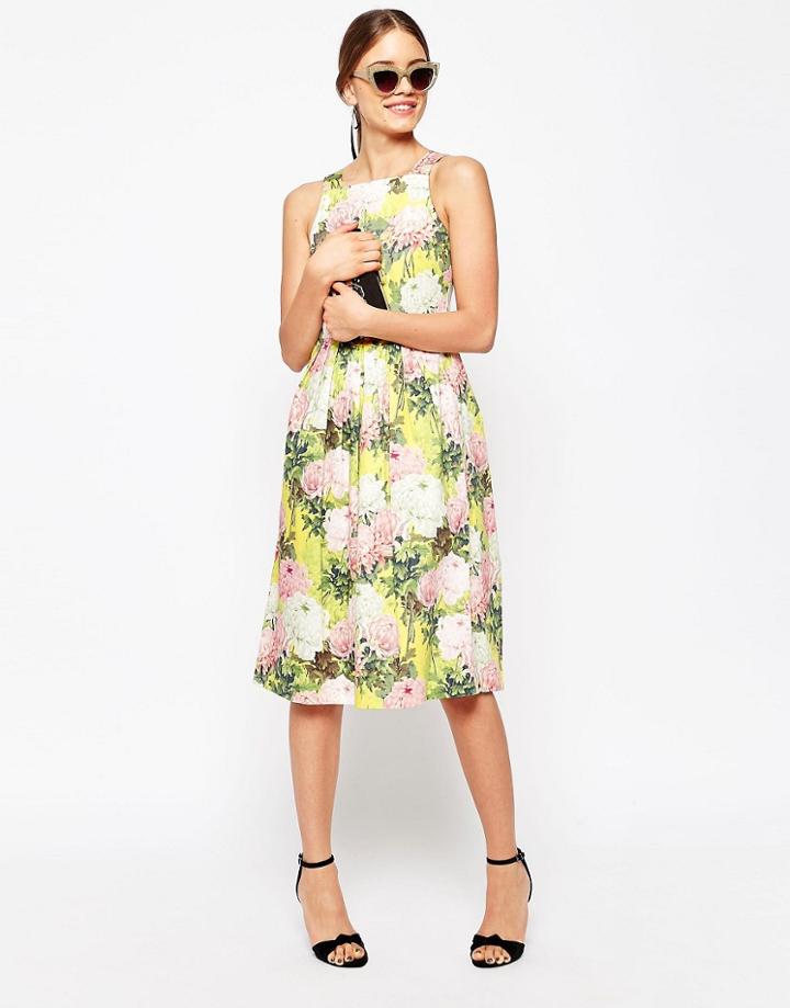 Asos Structured Occasion Midi Dress In Pretty Floral - Multi