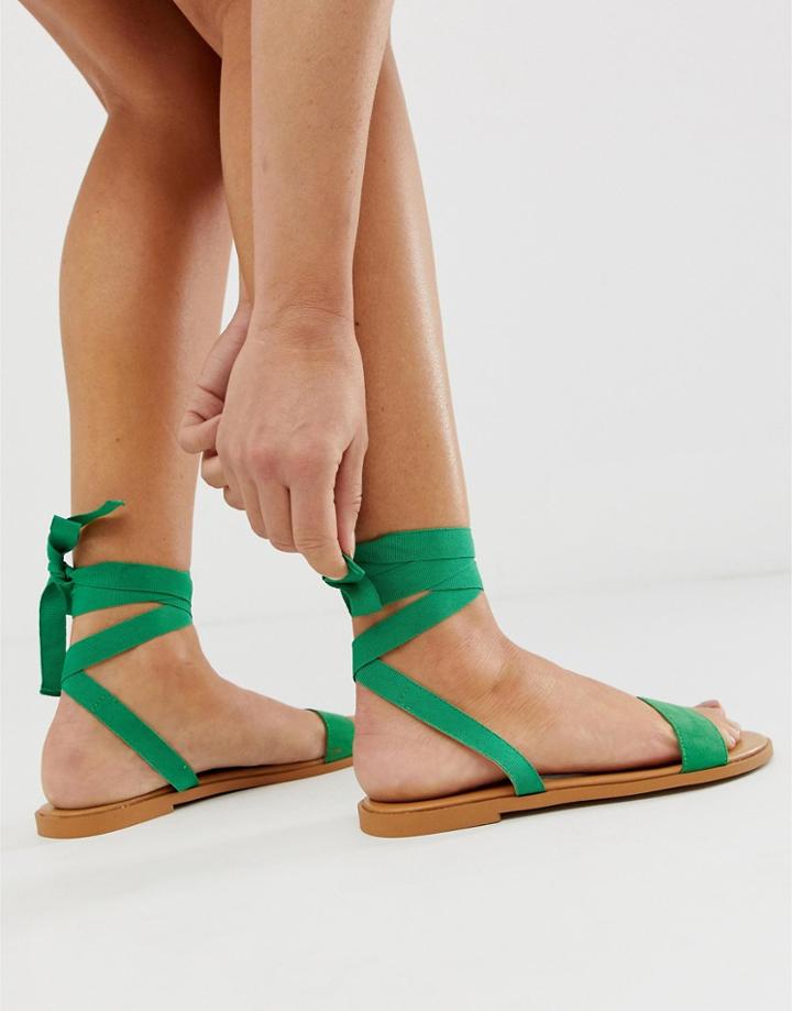 Asos Design Flawless Tie Leg Flat Sandals - Green