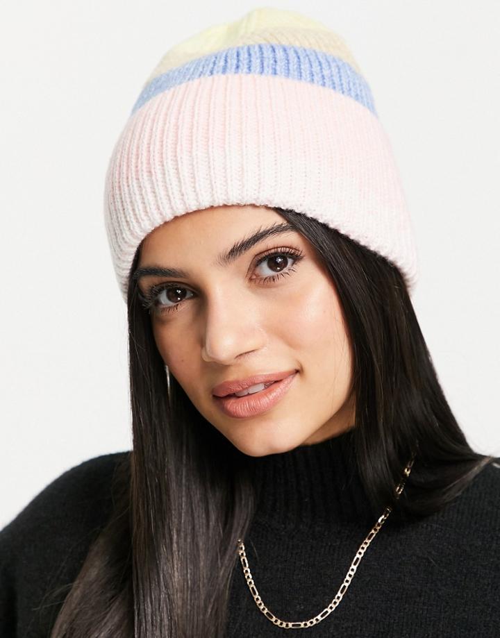 Monki Recycled Beanie In Multi Stripe