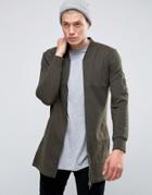 Brave Soul Longline Sweat Jacket - Green