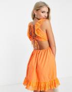 Glamorous Open Back Ruffle Mini Dress In Tangerine-orange