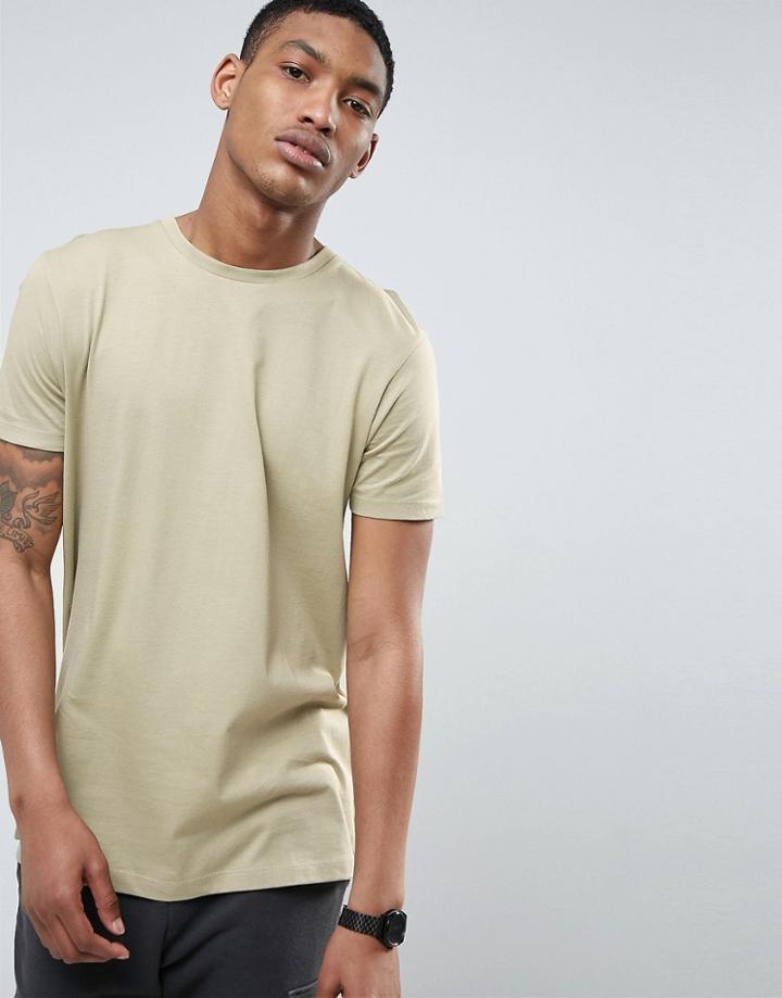 Asos Longline T-shirt With Crew Neck - Brown
