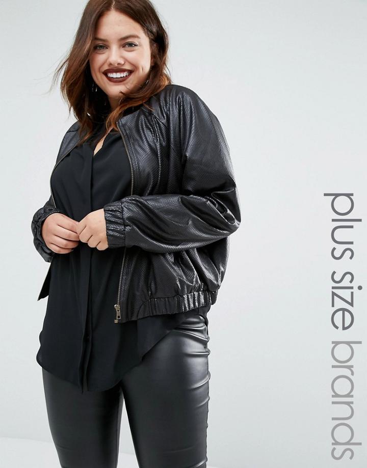 Elvi Snake Print Bomber Jacket - Black