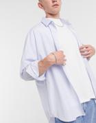 Asos Design Oversized Longline Dad Shirt In Subtle Stripe-white