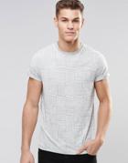 Asos T-shirt With Burnout Wash And Geo-tribal Print - Blue Surf