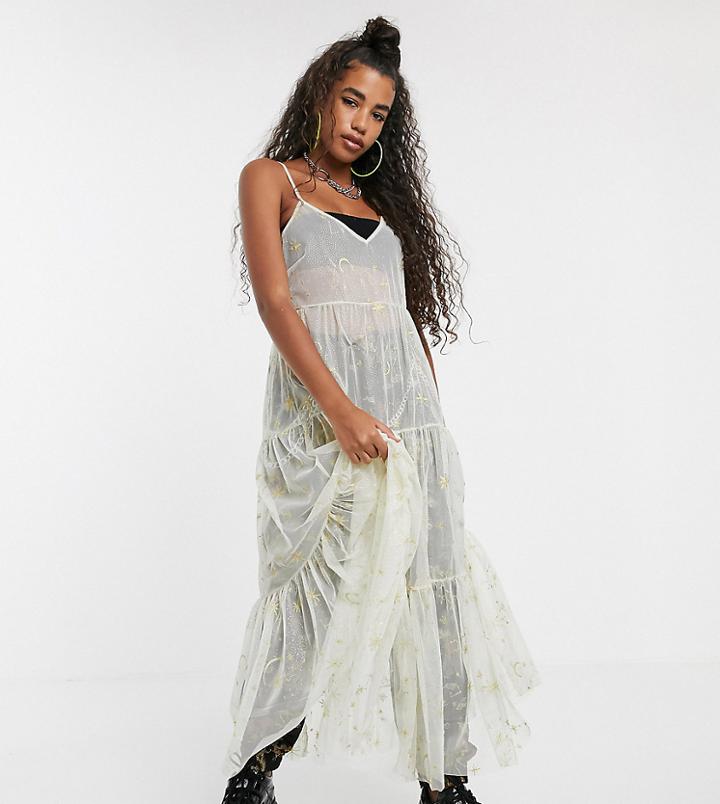 One Above Another Midaxi Cami Dress In Star Print Mesh