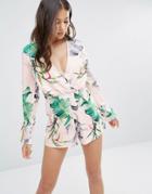 Oh My Love Wrap Front Wide Sleeve Romper - Multi