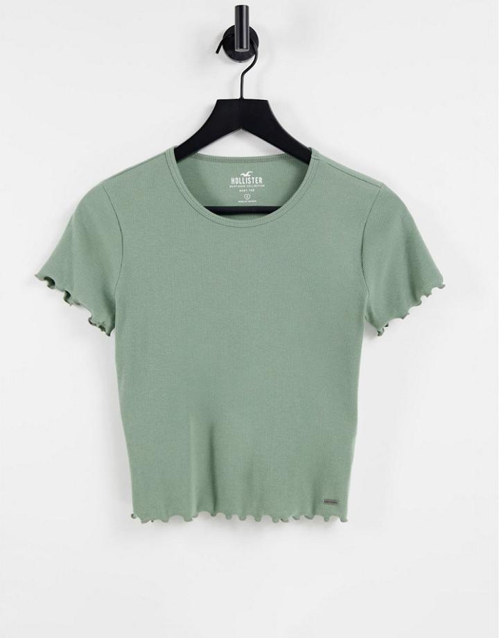 Hollister Lettuce Hem Shrunken T-shirt In Olive-green