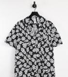 Collusion Unisex Revere Shirt With Warped Print - Part Of A Set-black
