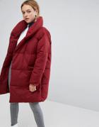 Monki Padded Oversized Coat - Red