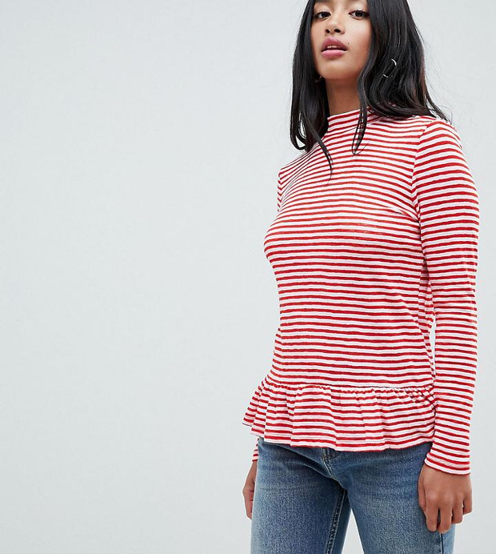 Noisy May Petite Mallory High Neck Stripe Top - Blue