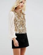 Asos Top With Pretty Embellishment & Balloon Sleeve - Gold